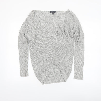 Topshop Women Grey V-Neck Knit Pullover Jumper Size 6