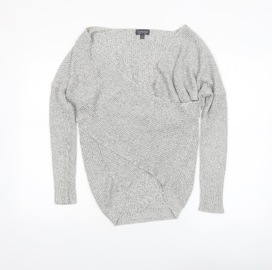 Topshop Women Grey V-Neck Knit Pullover Jumper Size 6