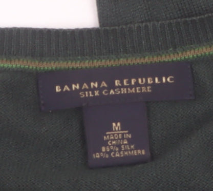Banana Republic Men's Green Silk Cashmere V-Neck Jumper Size M