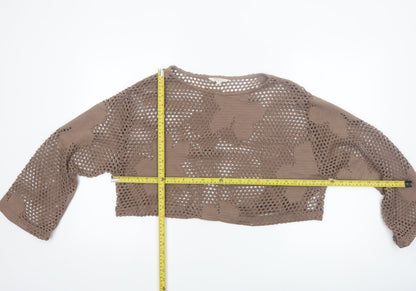 River Island Women Brown Crochet Cropped Blouse Size L Relaxed Fit