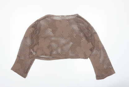 River Island Women Brown Crochet Cropped Blouse Size L Relaxed Fit