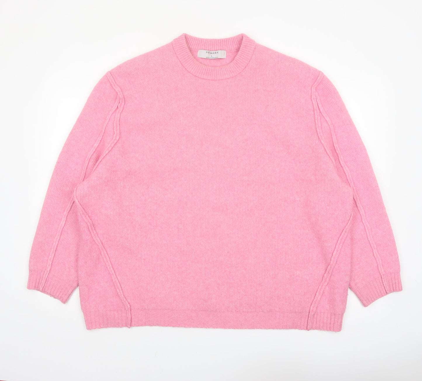 Primark Women's Pink Crew Neck Knitted Pullover Jumper Size L