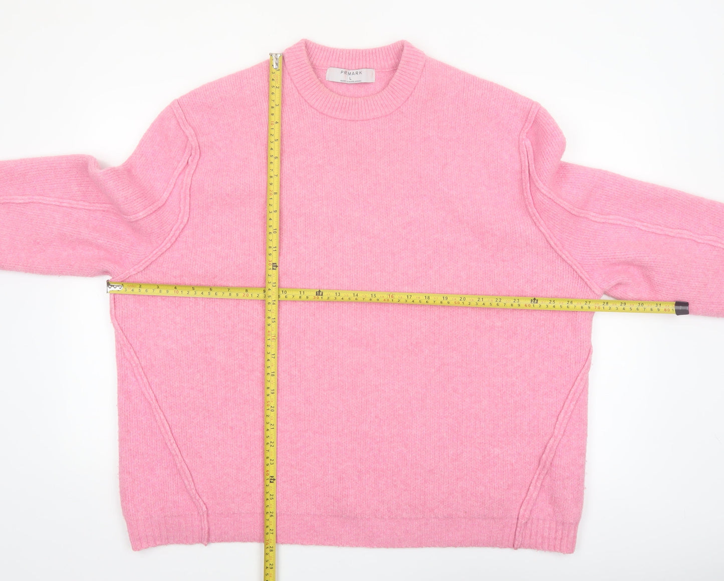 Primark Women's Pink Crew Neck Knitted Pullover Jumper Size L
