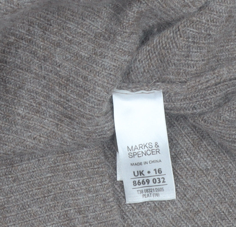 Marks and Spencer Women Brown Long Sleeve V-Neck Cardigan Size 16