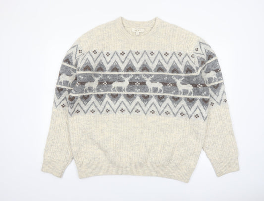 Next Men’s Beige Fair Isle Wool Blend Christmas Jumper L