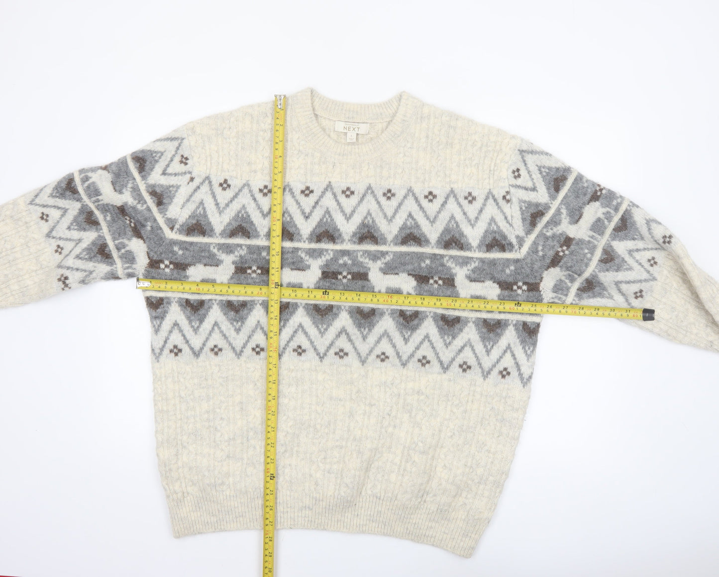 Next Men’s Beige Fair Isle Wool Blend Christmas Jumper L
