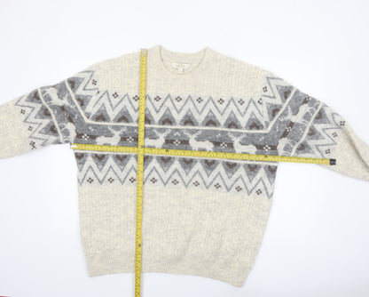 Next Men’s Beige Fair Isle Wool Blend Christmas Jumper L