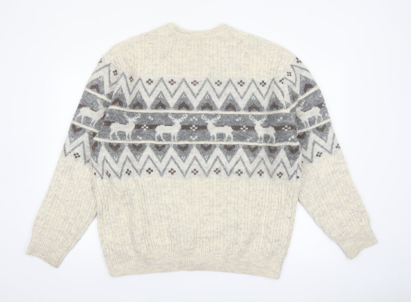 Next Men’s Beige Fair Isle Wool Blend Christmas Jumper L