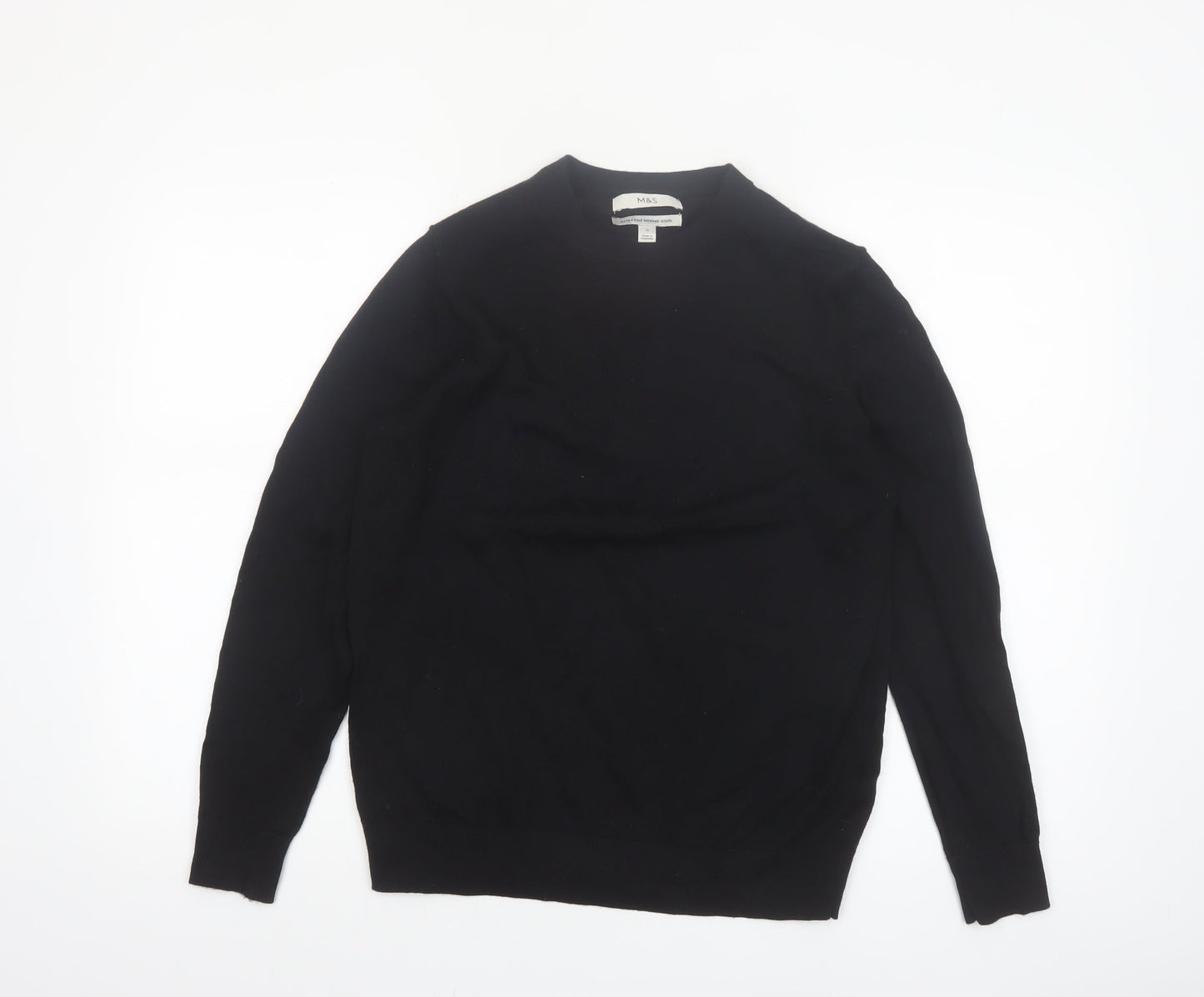 Marks and Spencer Womens Black Merino Wool Crew Neck Jumper Size 12