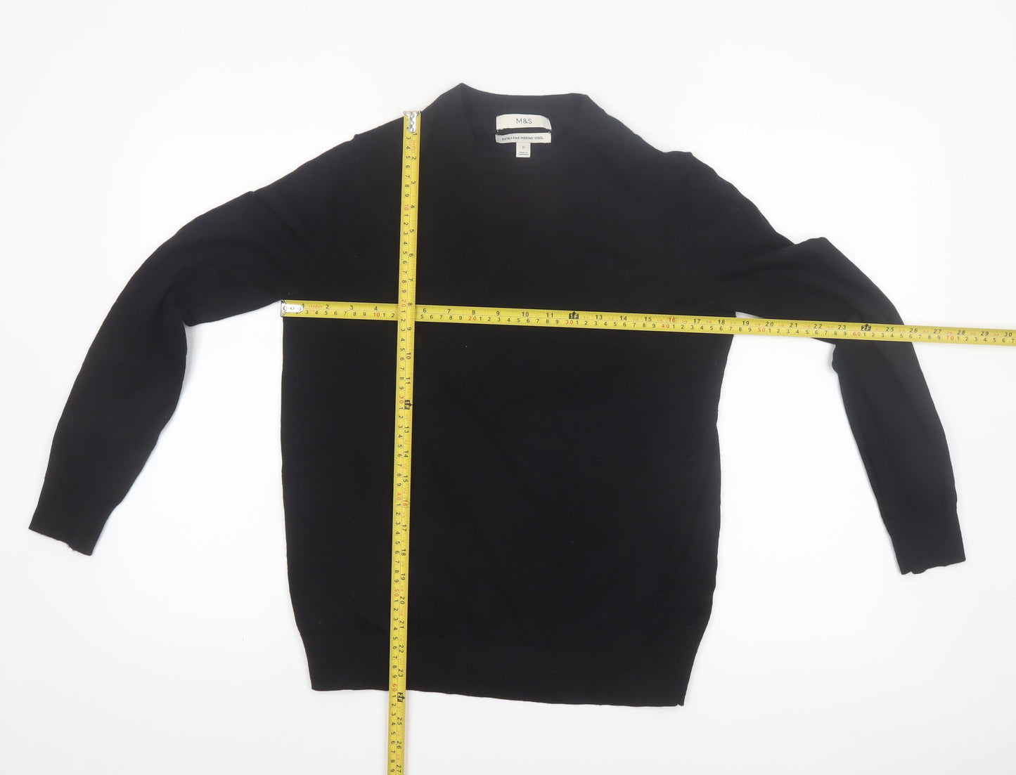 Marks and Spencer Womens Black Merino Wool Crew Neck Jumper Size 12