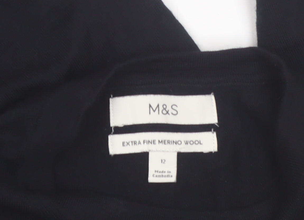 Marks and Spencer Womens Black Merino Wool Crew Neck Jumper Size 12