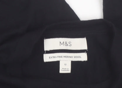 Marks and Spencer Womens Black Merino Wool Crew Neck Jumper Size 12