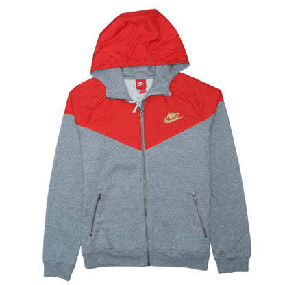 Nike Men's Grey & Red Windrunner Full Zip Hooded Track Jacket M
