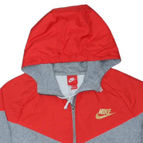 Nike Men's Grey & Red Windrunner Full Zip Hooded Track Jacket M