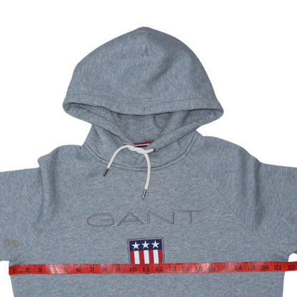 GANT Men's Grey Pullover Hoodie M Embroidered USA Shield Logo