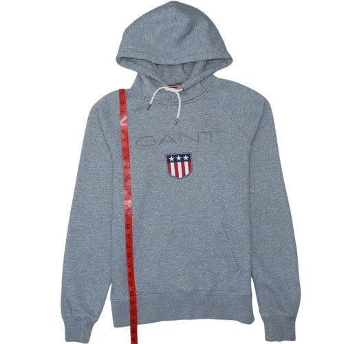 GANT Men's Grey Pullover Hoodie M Embroidered USA Shield Logo