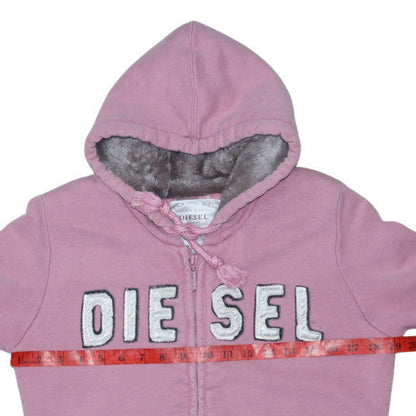 Diesel Womens Pink Full Zip Hoodie Medium Faux Fur Lined Sweatshirt