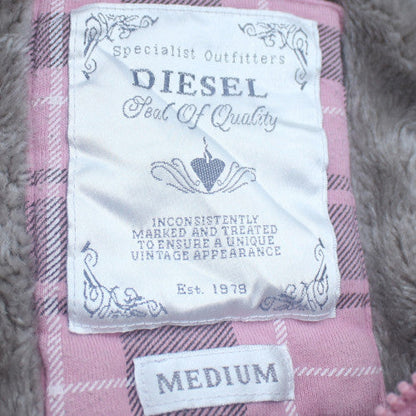 Diesel Womens Pink Full Zip Hoodie Medium Faux Fur Lined Sweatshirt