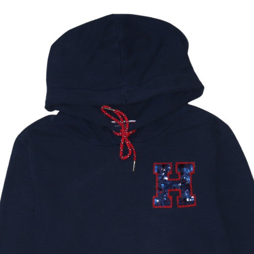 Tommy Hilfiger Women’s Blue Sequin Hooded Sweatshirt Dress Size L