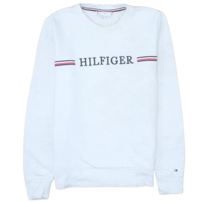 Tommy Hilfiger Women White Small Sweatshirt Crew Neck Logo Cotton