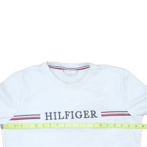 Tommy Hilfiger Women White Small Sweatshirt Crew Neck Logo Cotton