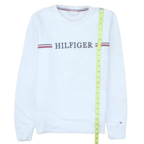 Tommy Hilfiger Women White Small Sweatshirt Crew Neck Logo Cotton