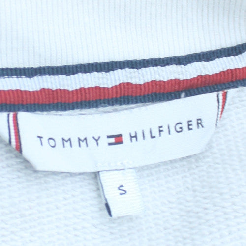 Tommy Hilfiger Women White Small Sweatshirt Crew Neck Logo Cotton