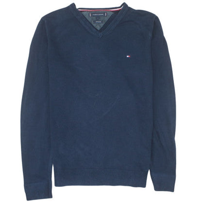 Tommy Hilfiger Men's Blue Cotton Silk V-Neck Jumper Size S