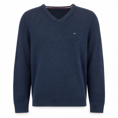 Tommy Hilfiger Men's Blue Cotton Silk V-Neck Jumper Size S
