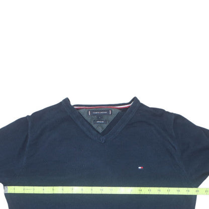 Tommy Hilfiger Men's Blue Cotton Silk V-Neck Jumper Size S