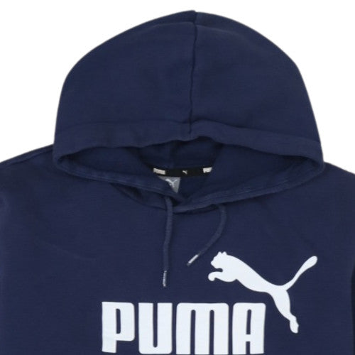 Puma Men's Blue Pullover Hoodie L Logo Fleece Sportswear