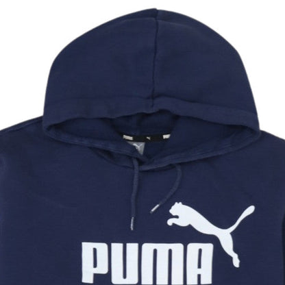 Puma Men's Blue Pullover Hoodie L Logo Fleece Sportswear