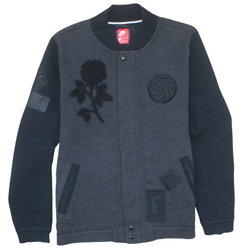 Nike Women’s Charcoal Black Bomber Sweatshirt L Embroidered Rose