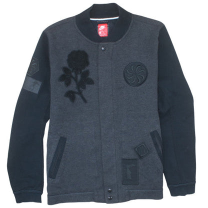 Nike Women’s Charcoal Black Bomber Sweatshirt L Embroidered Rose