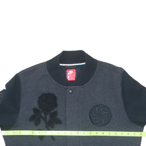 Nike Women’s Charcoal Black Bomber Sweatshirt L Embroidered Rose