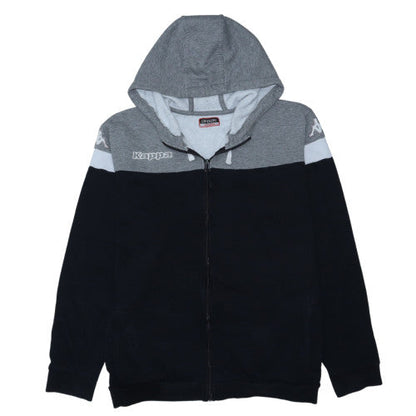 Kappa Men's Grey Black Full Zip Hoodie 2XL Logo Sports Sweatshirt