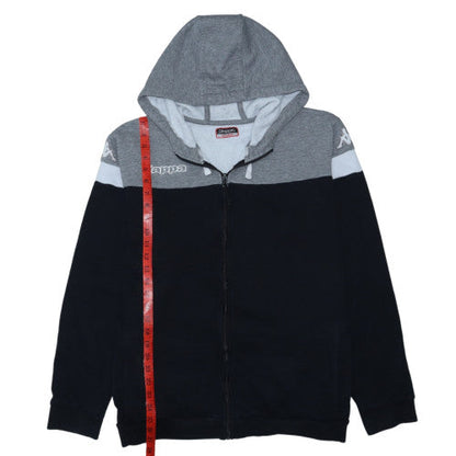 Kappa Men's Grey Black Full Zip Hoodie 2XL Logo Sports Sweatshirt