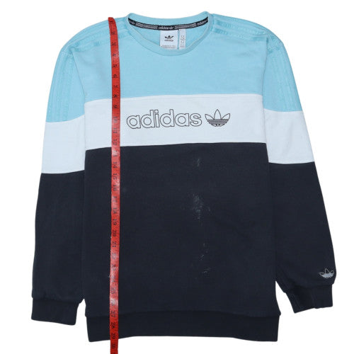 Adidas Mens Blue Colour Block Logo Sweatshirt XL Crew Neck
