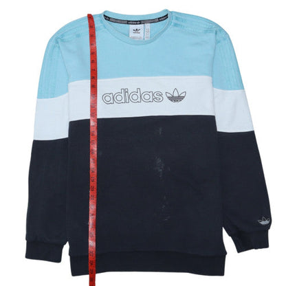 Adidas Mens Blue Colour Block Logo Sweatshirt XL Crew Neck