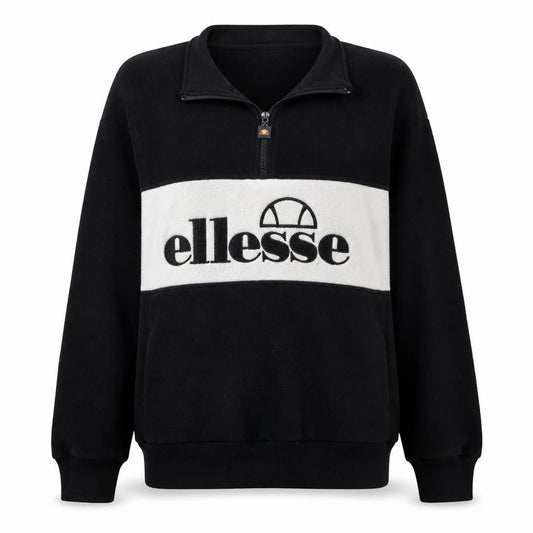 Front view of Ellesse women’s black 1/4 zip pullover sweatshirt uk 14 logo cotton blend