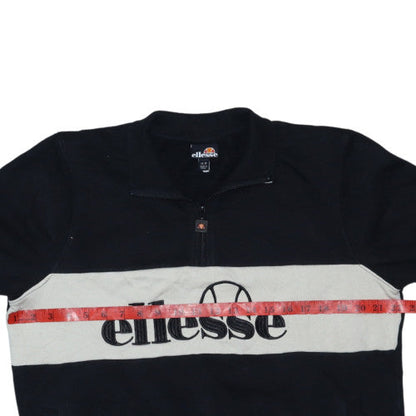 Ellesse Womens Black 1/4 Zip Pullover Sweatshirt UK 14 Logo Cotton Blend