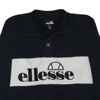 Ellesse Womens Black 1/4 Zip Pullover Sweatshirt UK 14 Logo Cotton Blend
