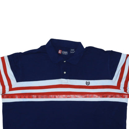 Chaps Men's Blue Striped Cotton Polo Shirt 2XLT Regular Fit