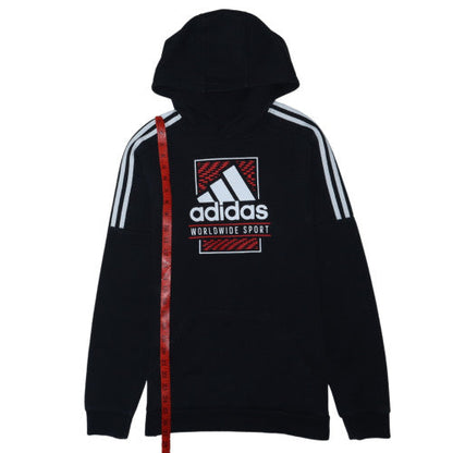 Adidas Boys Black Pullover Hoodie Worldwide Sport Logo Size 146