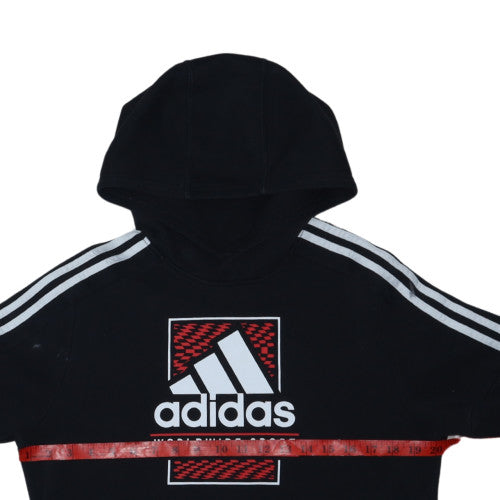 Adidas Boys Black Pullover Hoodie Worldwide Sport Logo Size 146