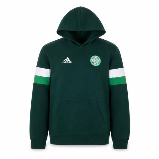 Front view of Adidas Men Green Hoodie Small Pullover Celtic Football Graphic