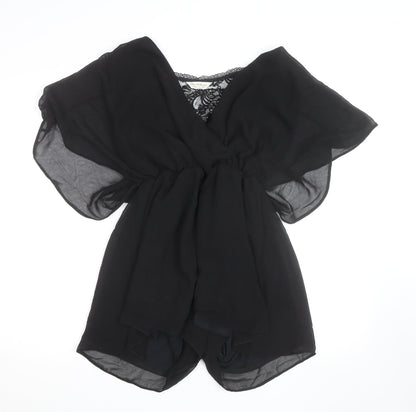 Miss Selfridge Black Lace V-Neck Chiffon Playsuit Women Size 10