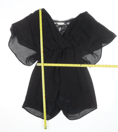 Miss Selfridge Black Lace V-Neck Chiffon Playsuit Women Size 10