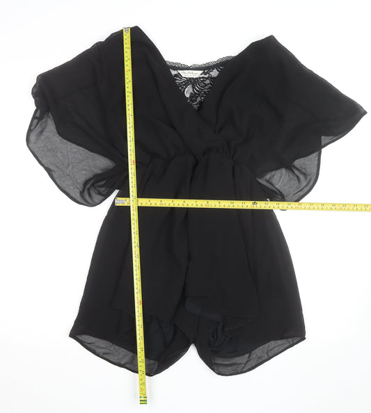 Miss Selfridge Black Lace V-Neck Chiffon Playsuit Women Size 10