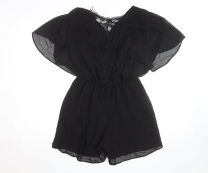 Miss Selfridge Black Lace V-Neck Chiffon Playsuit Women Size 10